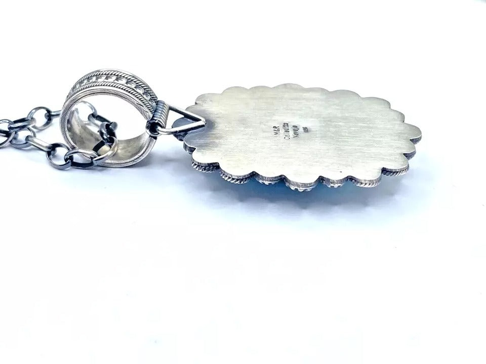 Contemporary Turquoise Pendant Sterling Silver Heavy Gauge Navajo Calladitto