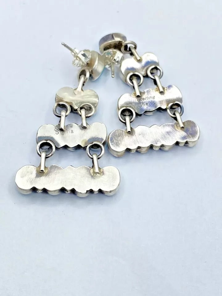 Blue Ridge Turquoise Chandelier Earrings Sterling Silver Navajo Sheila Becenti