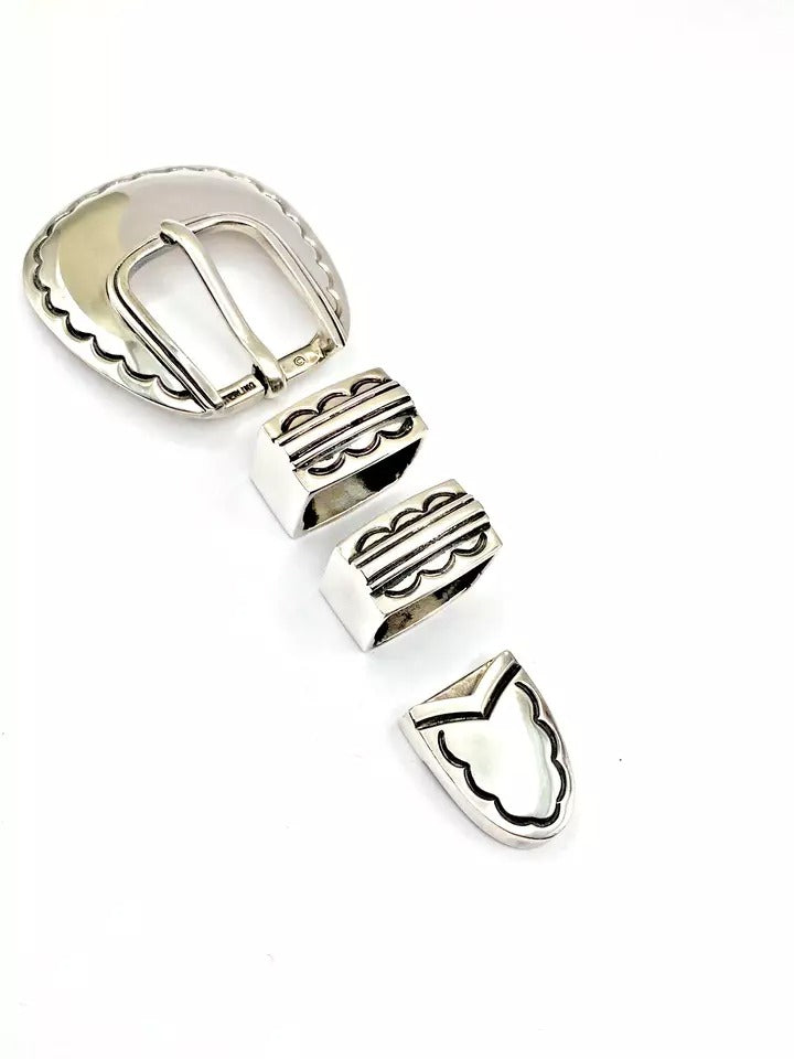 VTG Sterling 4 Piece Ranger Set Belt Buckle Heavy Gauge Southwestern Signed