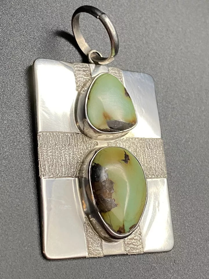 Candelaria Turquoise Pendant Native American Sterling Silver Navajo A Whitegoat