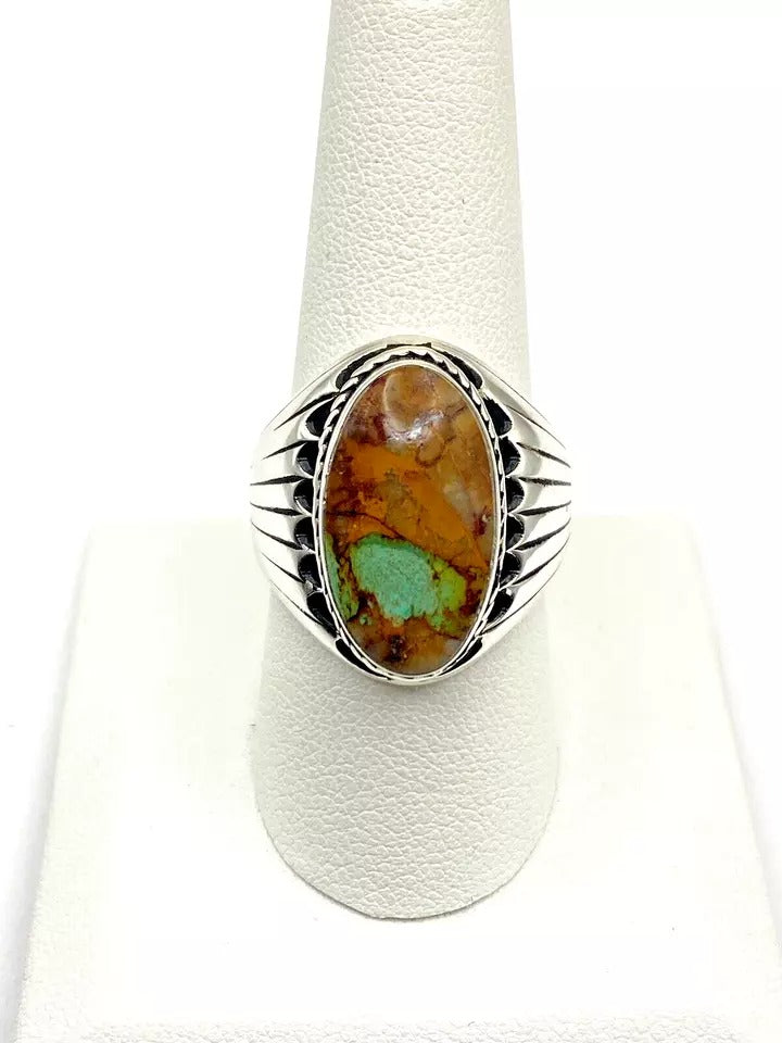 Boulder Ribbon Turquoise Ring Sterling Silver SZ 9.5 Native American Signed