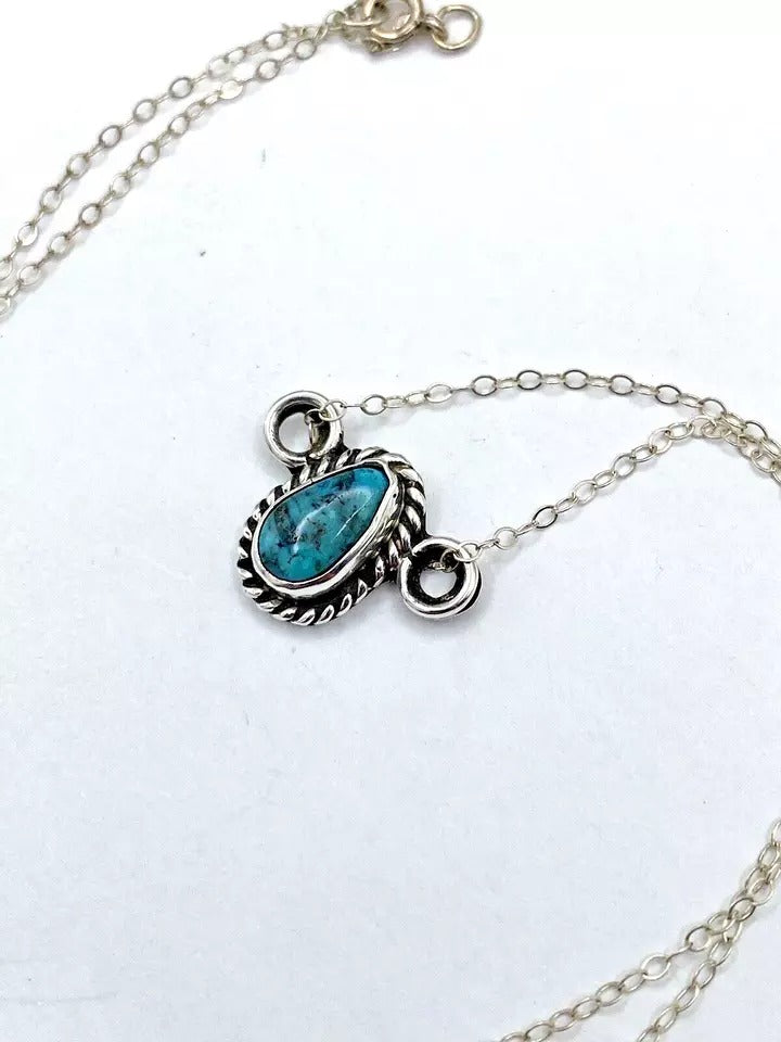Bisbee Turquoise Petite Pendant Sterling Silver Chain Southwest Native American