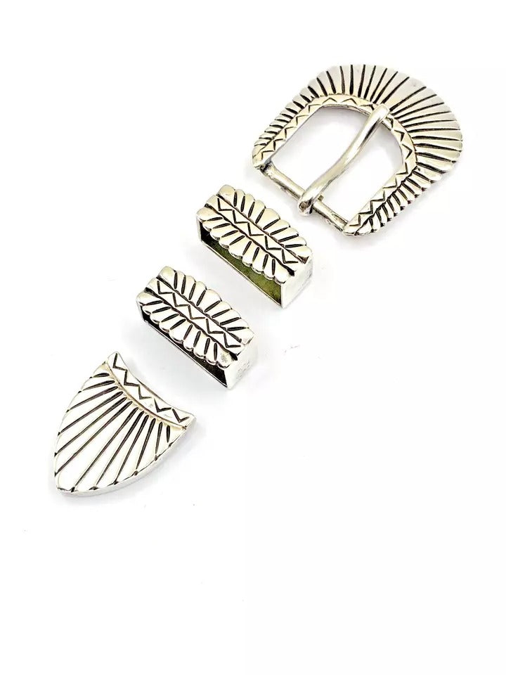 Vintage 4-Piece Sterling Ranger Set Sunburst Stamp Work Southwestern R.D. Moore