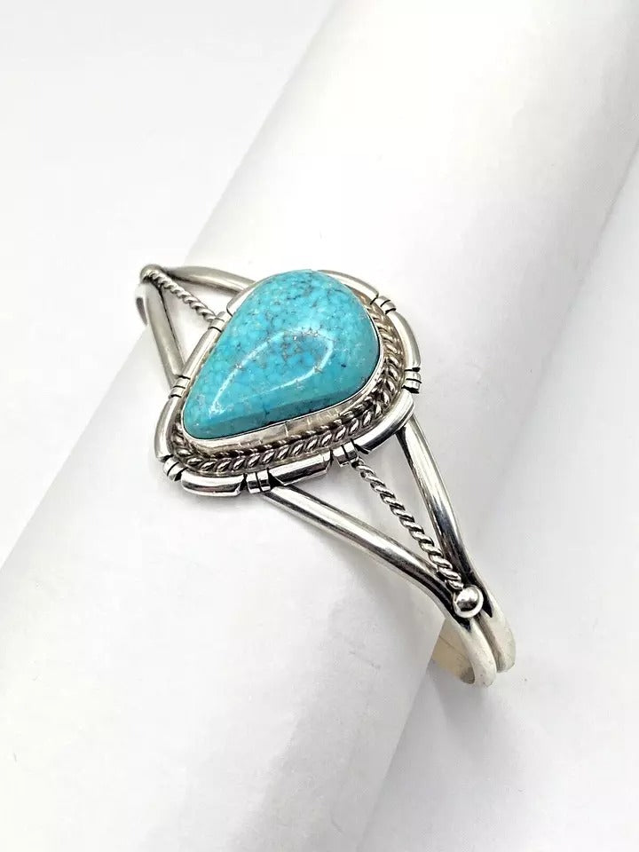 Kingman Water Web Turquoise Bracelet Sterling Teardrop Navajo David Skeets