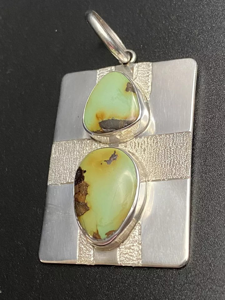 Candelaria Turquoise Pendant Native American Sterling Silver Navajo A Whitegoat