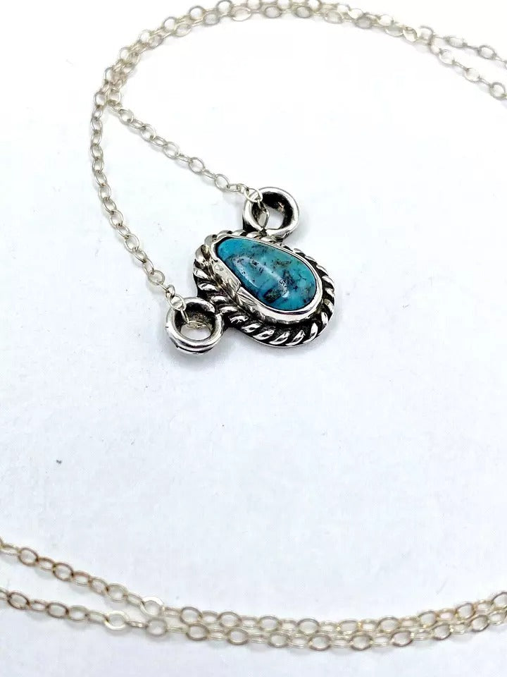 Bisbee Turquoise Petite Pendant Sterling Silver Chain Southwest Native American